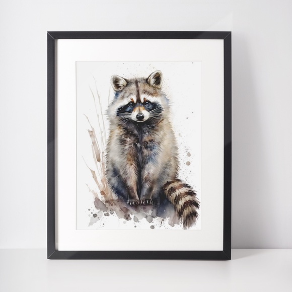 Cute Raccoon Watercolor Wall Art Illustration Print Poster Card Unframed - Picture 8 of 9